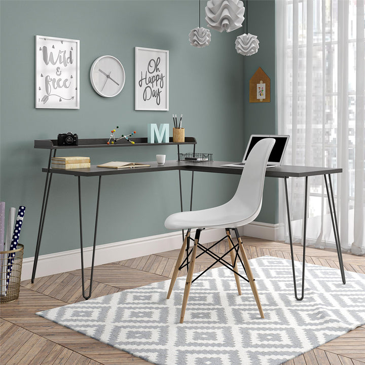 Retro Computer Desk with Metal Hairpin Legs -  Espresso