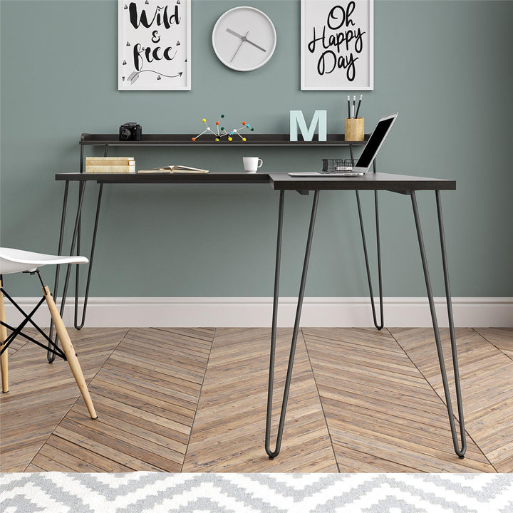 Haven L Desk with Riser and Metal Legs -  Espresso