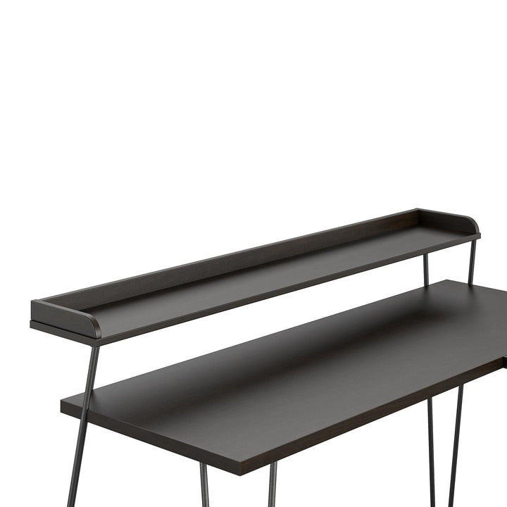 Haven Retro L Desk with Riser for Home Office -  Espresso