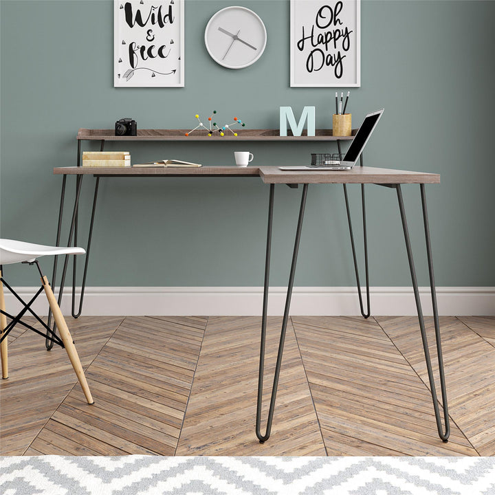 Haven Retro Desk with Hairpin Legs for Home -  Distressed Gray Oak