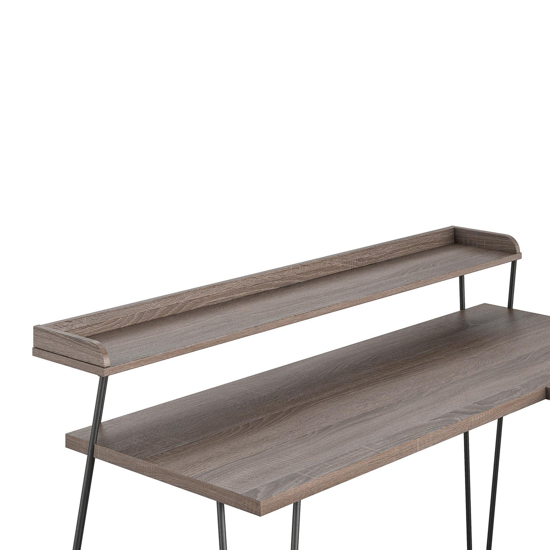 Retro Computer Desk with Riser and Hairpin Legs -  Distressed Gray Oak