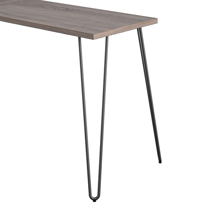 Haven Retro Computer L Desk with Riser and Metal Hairpin Legs  -  Distressed Gray Oak
