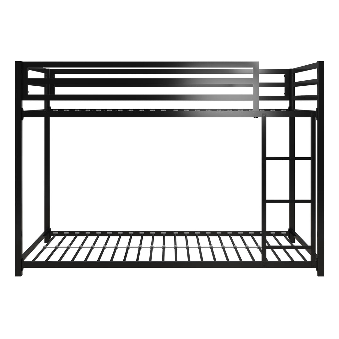 Miles Twin Over Twin Metal Bunk Bed with Secured Metal Slats and Integrated Ladder  -  Black  - Twin-Over-Twin