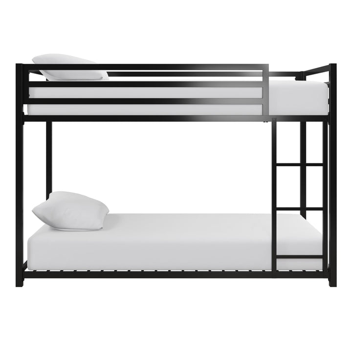Twin Metal Bunk Bed with Integrated Ladder -  Black  - Twin-Over-Twin