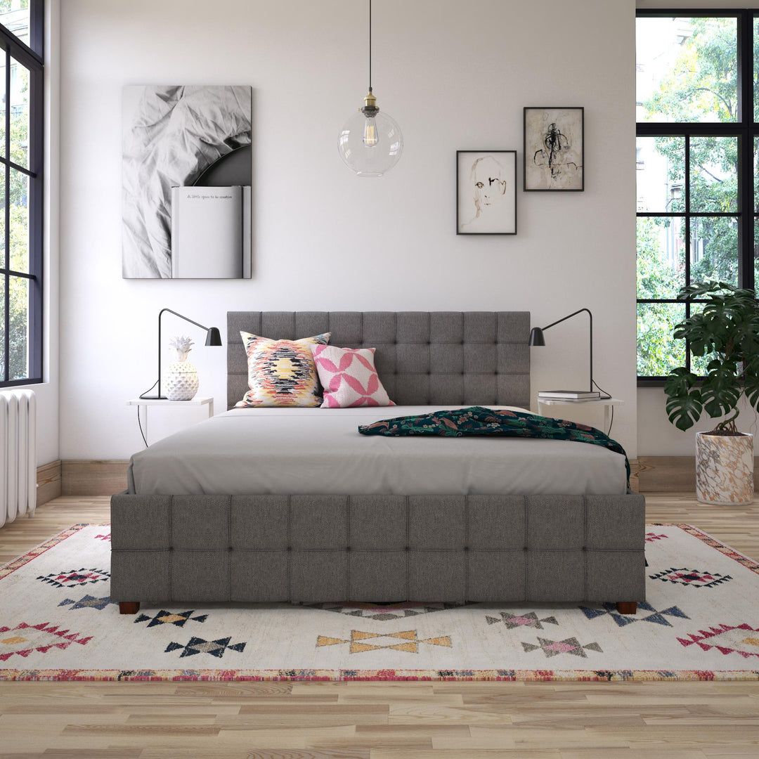 Elizabeth Upholstered Bed with Storage - Grey Linen - Full