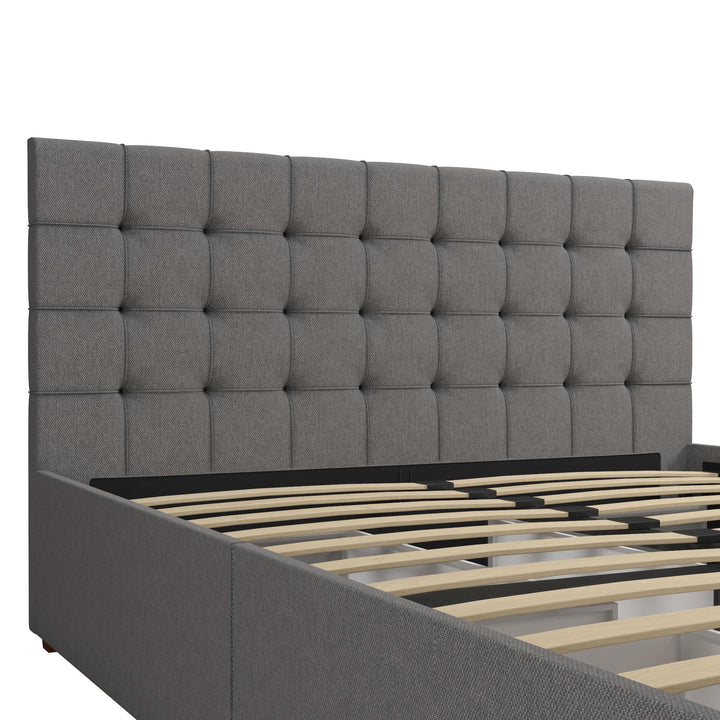 Elizabeth Upholstered Bed with Storage - Grey Linen - Full