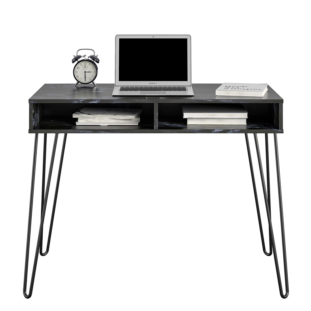 Athena Computer Desk with Storage, Black Marble - Black Marble
