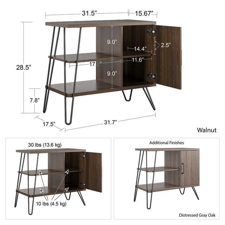 Retro-style Haven bookshelf with hairpin design -  Florence Walnut