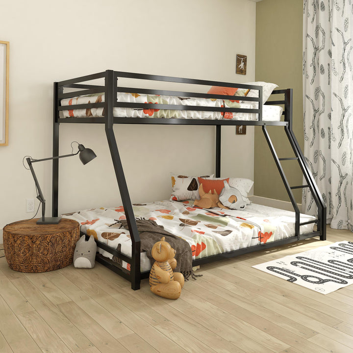 Twin Metal Bunk Bed with Secured Slats -  Black  - Twin-Over-Full