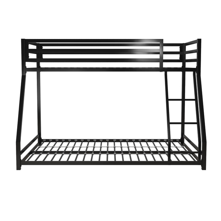 Miles Twin Over Twin Metal Bunk Bed with Secured Metal Slats and Integrated Ladder  -  Black  - Twin-Over-Full