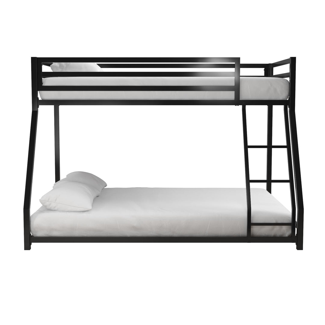 Twin Metal Bunk Bed with Integrated Ladder -  Black  - Twin-Over-Full
