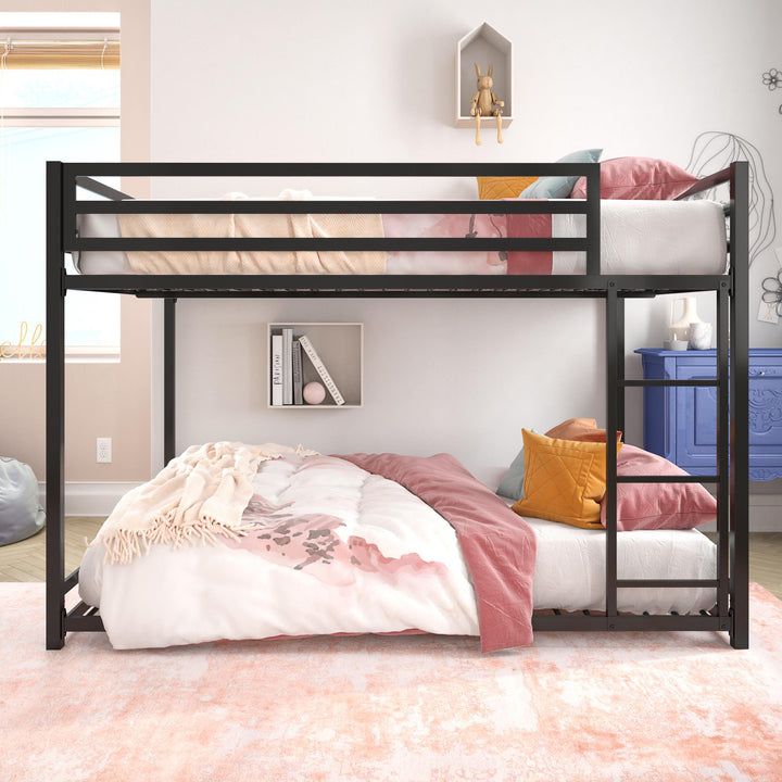 Full Metal Bunk Bed with Integrated Ladder -  Black  - Full-Over-Full