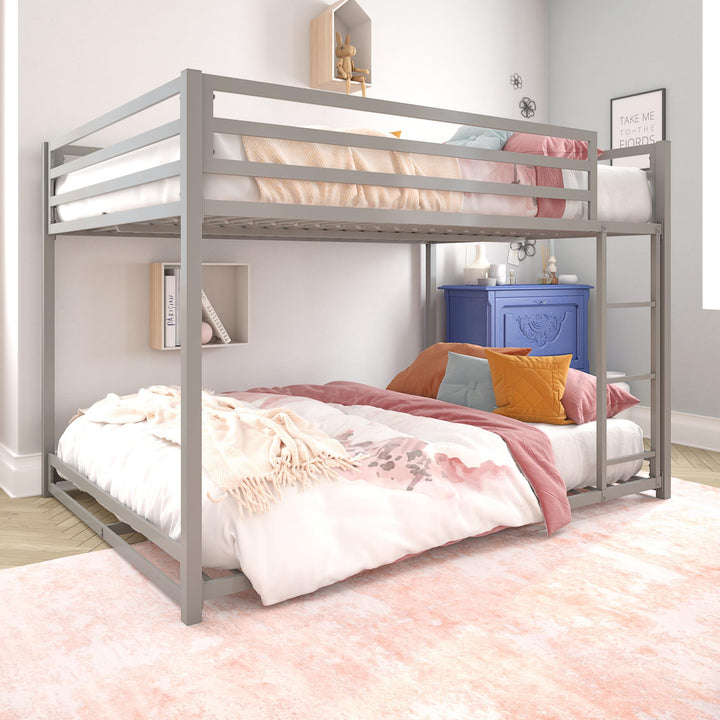 Miles Full Over Full Metal Bunk Bed with Metal Slats and Integrated Ladder - Silver - Full-Over-Full