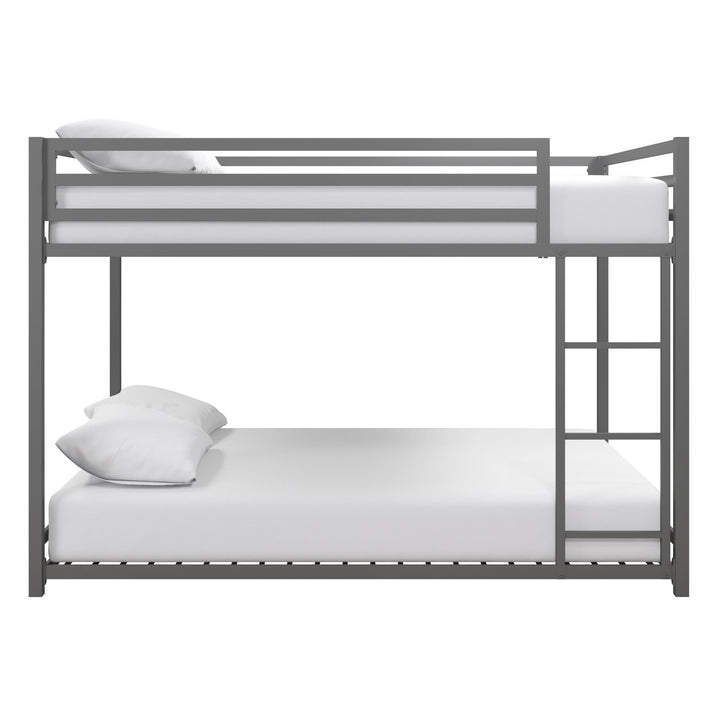 Full Metal Bunk Bed with Integrated Ladder -  Silver  - Full-Over-Full