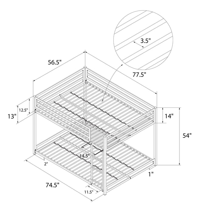 Miles Full Over Full Metal Bunk Bed with Metal Slats and Integrated Ladder - Silver - Full-Over-Full