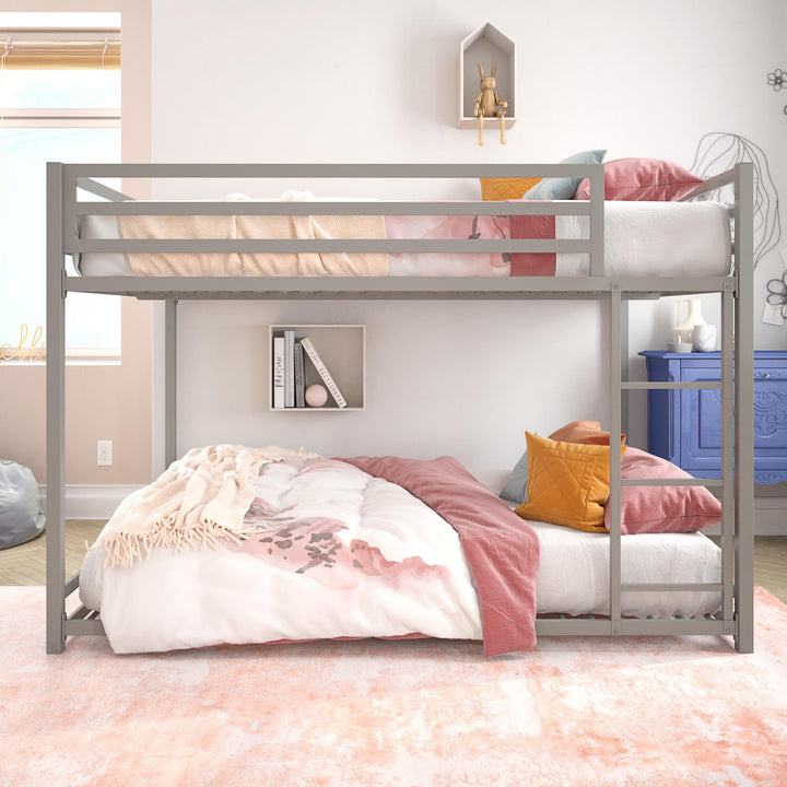 Miles Full Over Full Metal Bunk Bed with Metal Slats and Integrated Ladder - Silver - Full-Over-Full