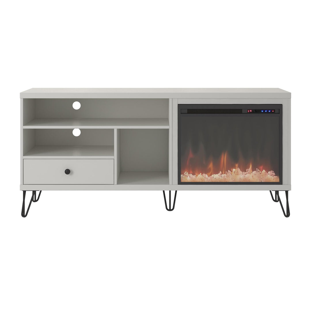 Owen Retro Fireplace TV Stand for TVs up to 65" with 1 Storage Drawer  -  White - N/A