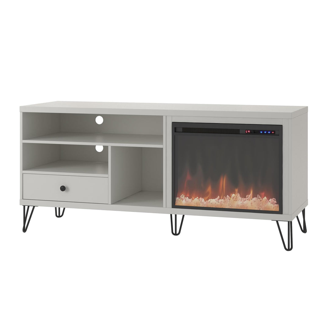 Retro TV stand with fireplace -  White - N/A