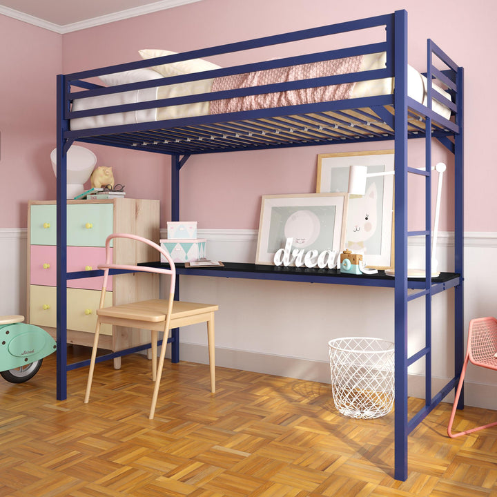 Miles Metal Full Loft Bed with Desk with an Integrated Ladder - Blue - Twin