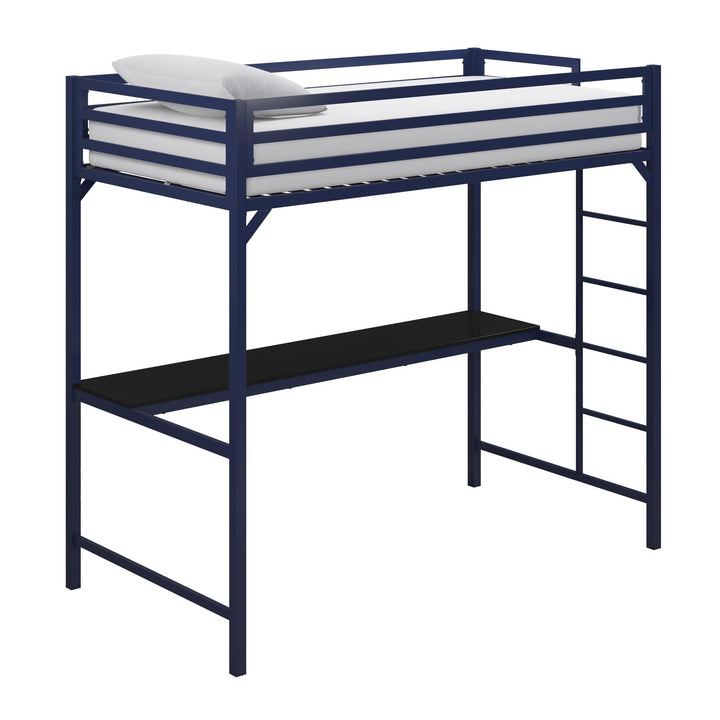 Miles Metal Full Loft Bed with Desk with an Integrated Ladder - Blue - Twin
