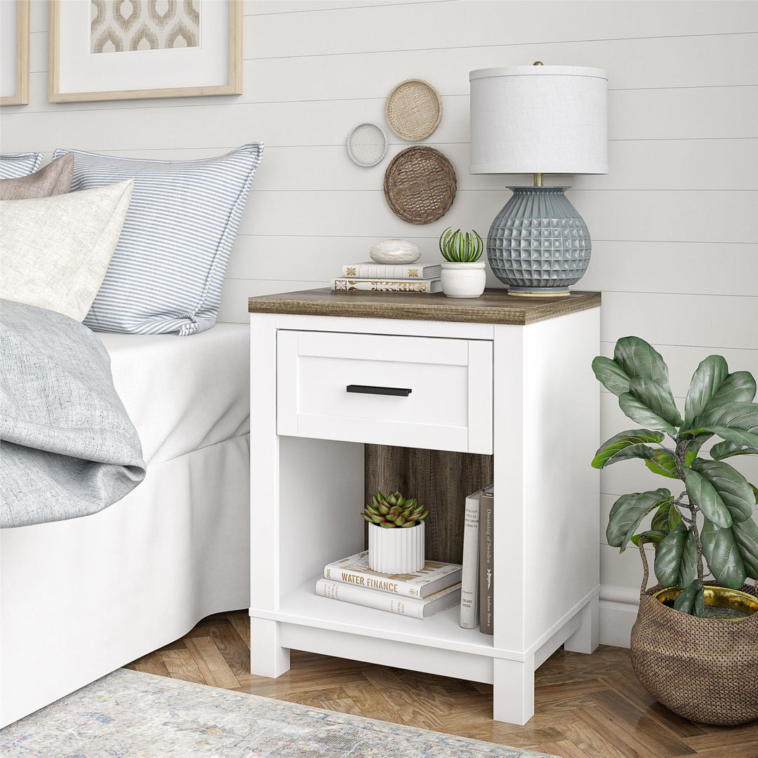 1 Drawer Nightstand with Open Compartment -  White