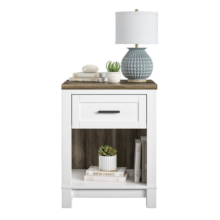 Modern 1 Drawer Nightstand with Open Compartment -  White