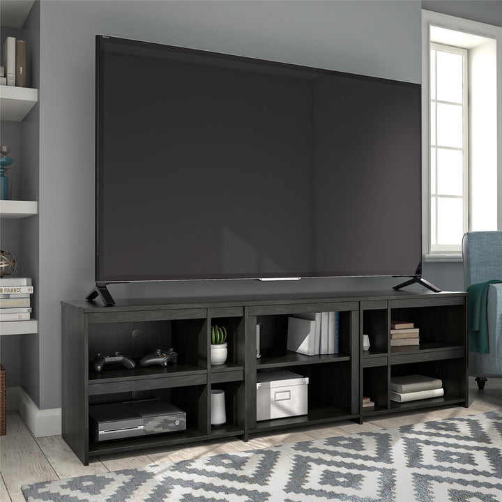 Miles TV Stand with Large Shelves -  Black Oak