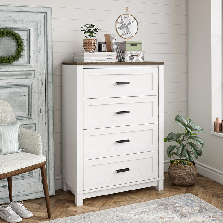 Modern Farmhouse 4 Drawer Dresser -  White