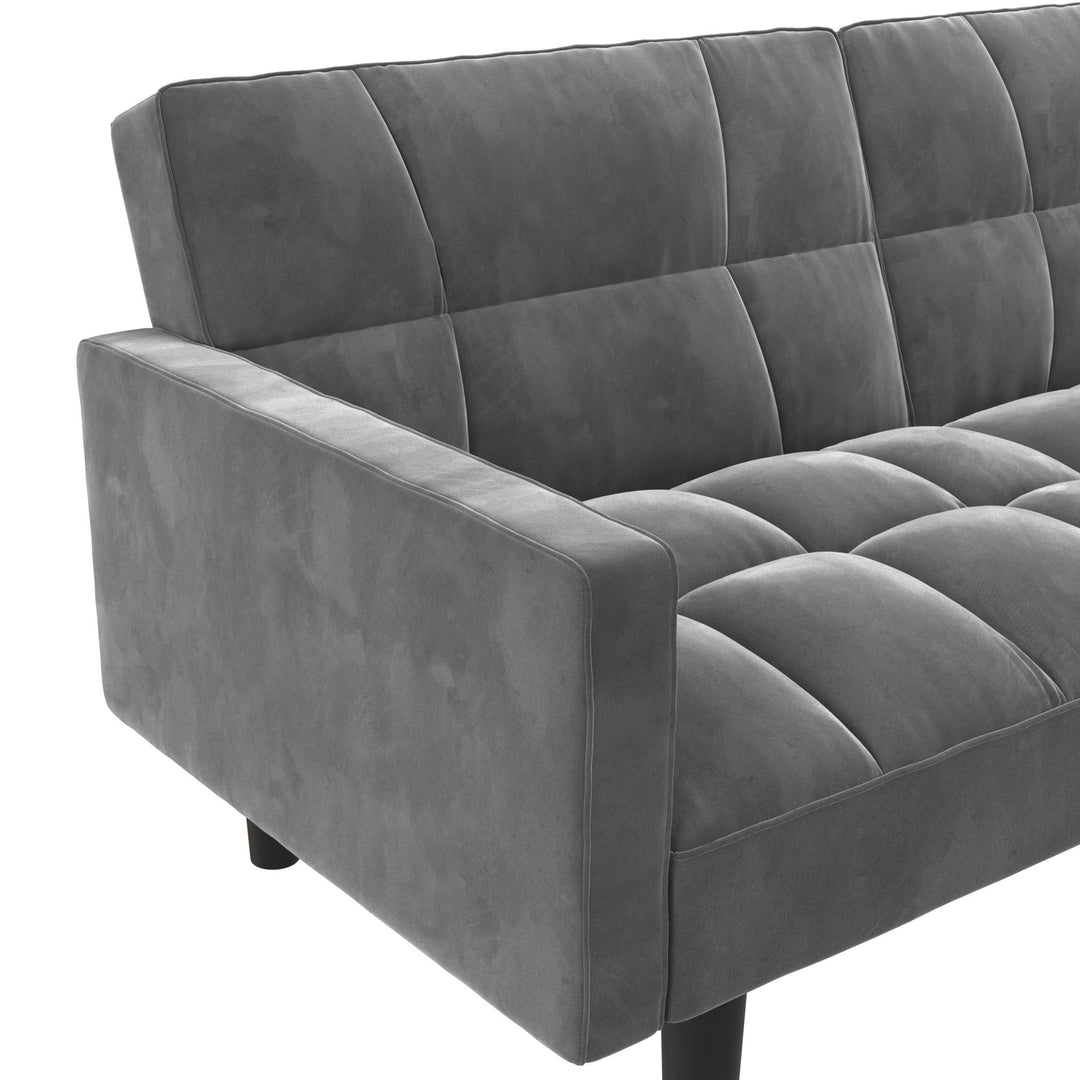 Harper Convertible Upholstered Futon with Wide Track Arms - Gray