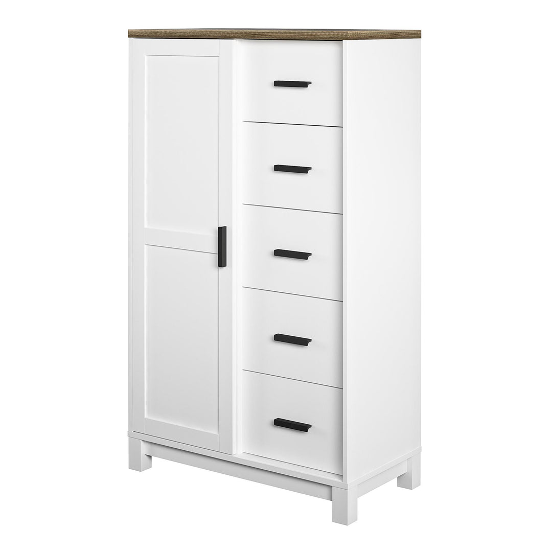 5 Drawer Chest with Shelves -  White