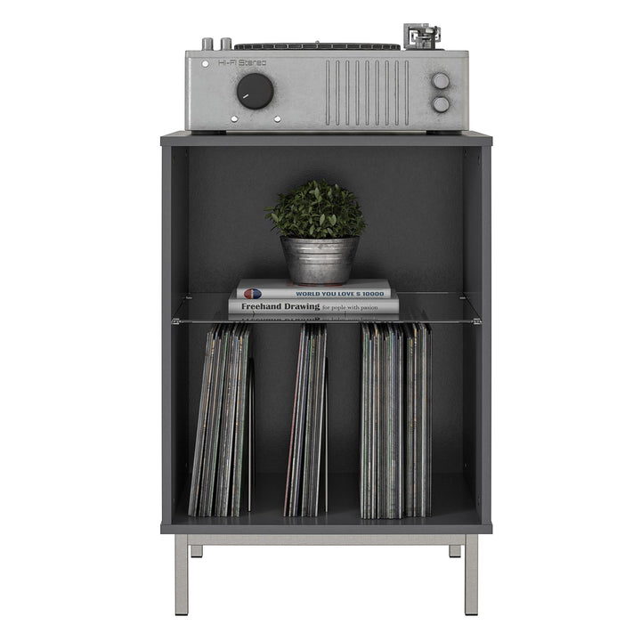 Turntable Stand with 2 Shelves and Lights -  Graphite Grey