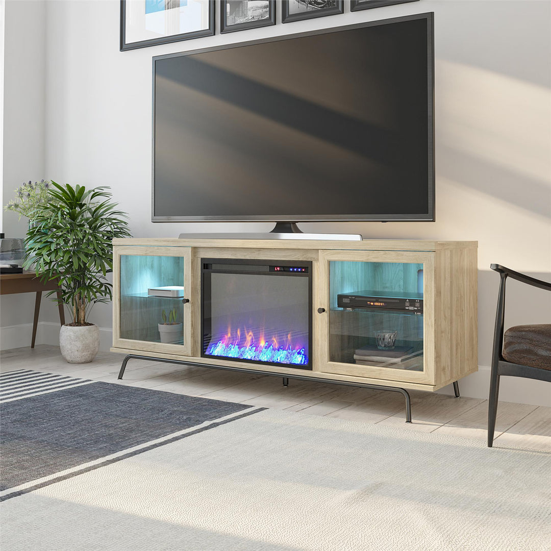 70 inch TV stand with fireplace -  Blonde Oak