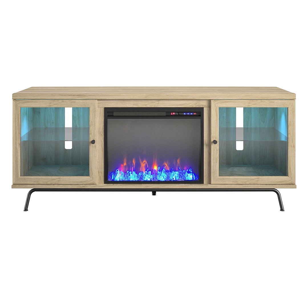 Sydney View Fireplace TV Stand for TVs up to 70 Inches with LED Lighting  -  Blonde Oak