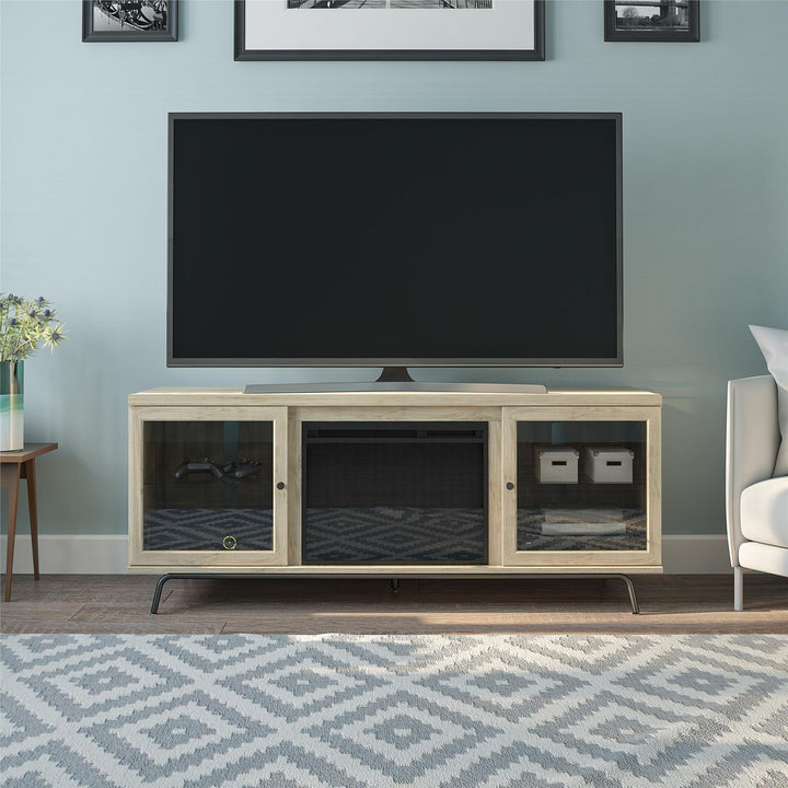 LED lighting fireplace stand -  Blonde Oak