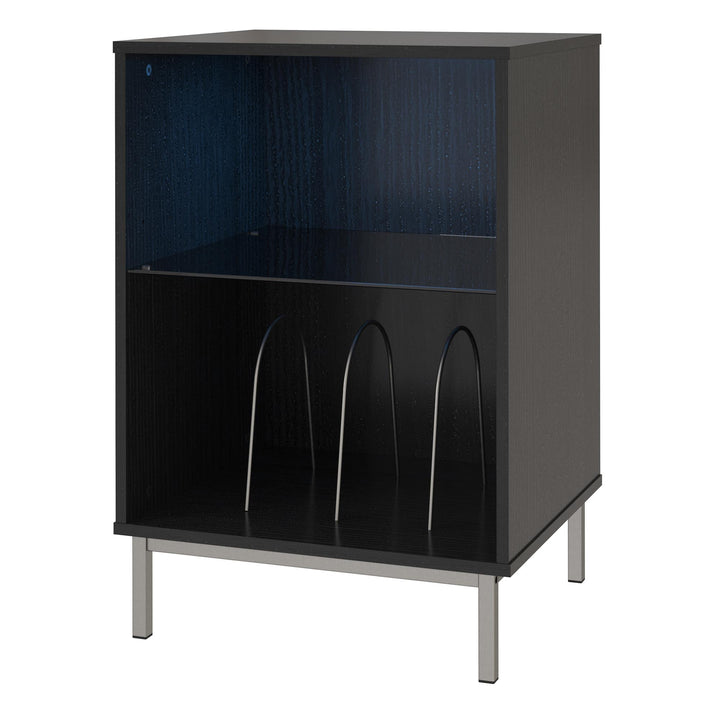 Modern Turntable Stand with LED Lights -  Black Oak