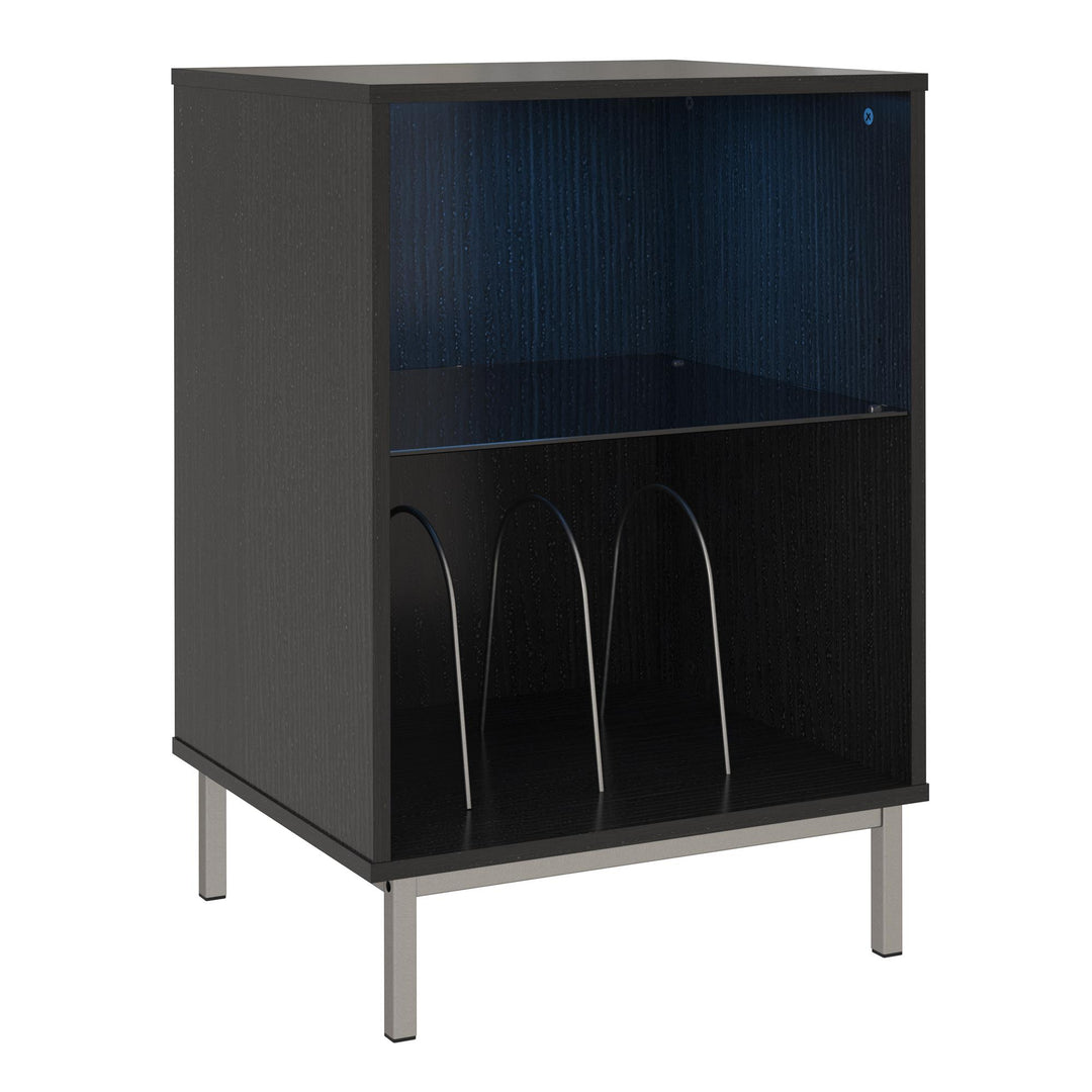 Stylish Lumina Turntable Stand with Shelves -  Black Oak