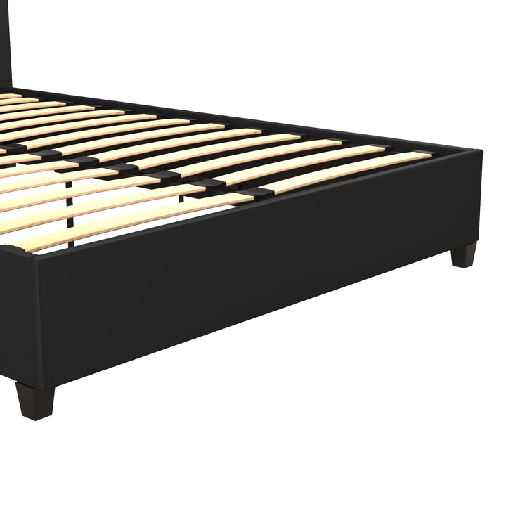 Emily Upholstered Bed with Wood Frame and Slats - Black Faux Leather - Full
