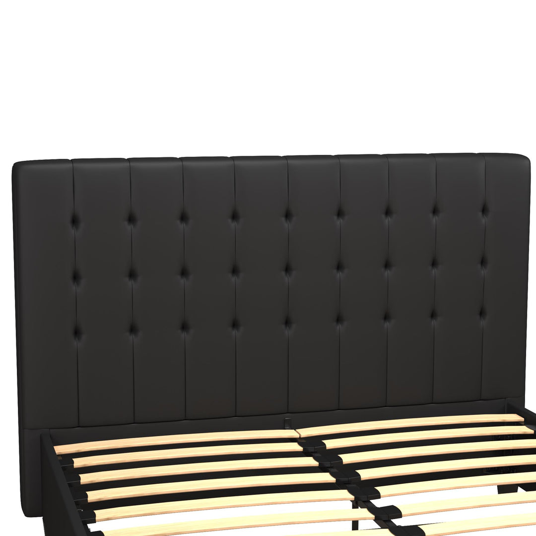 Emily Upholstered Bed with Wood Frame and Slats - Black Faux Leather - Full