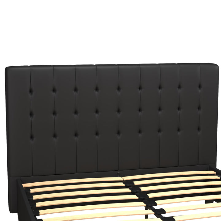 Emily Upholstered Bed with Wood Frame and Slats - Black Faux Leather - Full