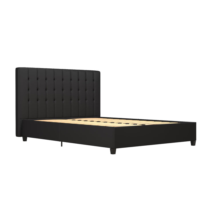 Emily Upholstered Bed with Wood Frame and Slats - Black Faux Leather - Full