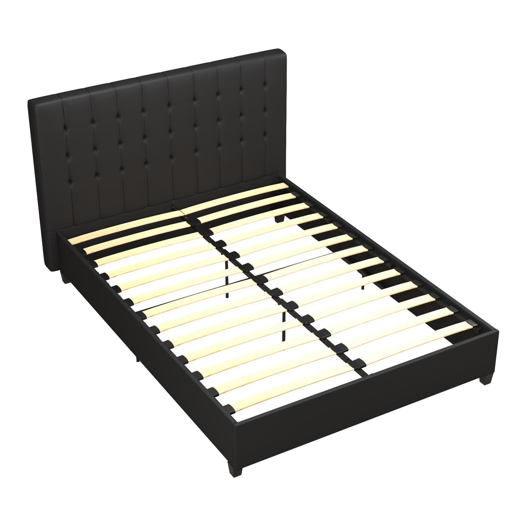 Emily Upholstered Bed with Wood Frame and Slats - Black Faux Leather - Full