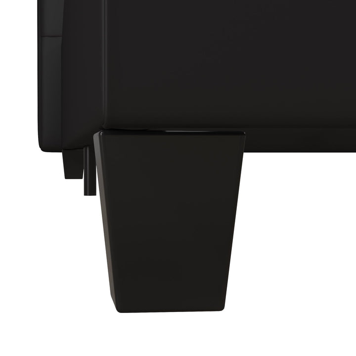 Emily Upholstered Bed with Wood Frame and Slats - Black Faux Leather - Full