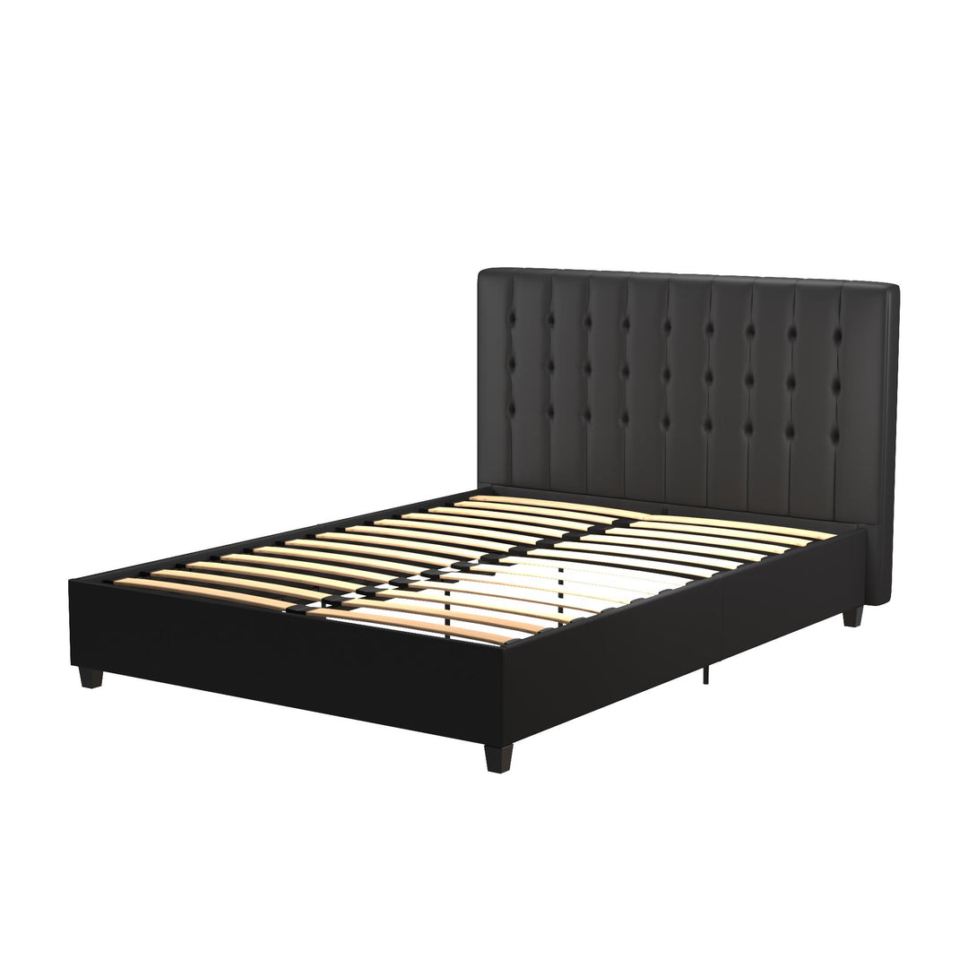 Emily Upholstered Bed with Wood Frame and Slats - Black Faux Leather - Full