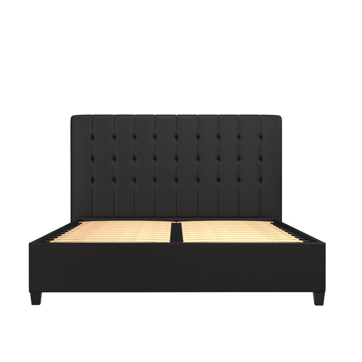 Emily Upholstered Bed with Wood Frame and Slats - Black Faux Leather - Full