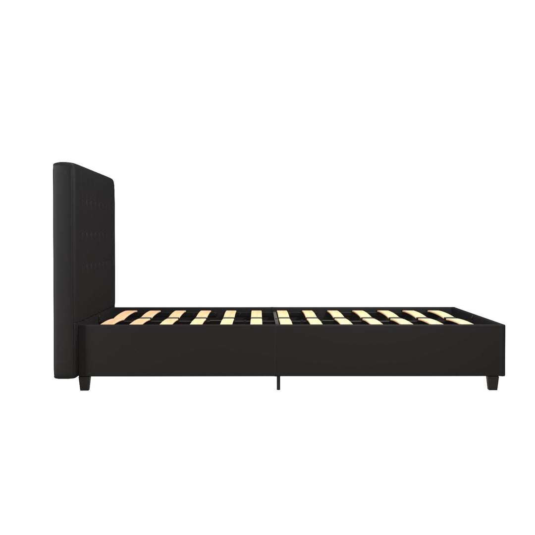 Emily Upholstered Bed with Wood Frame and Slats - Black Faux Leather - Full
