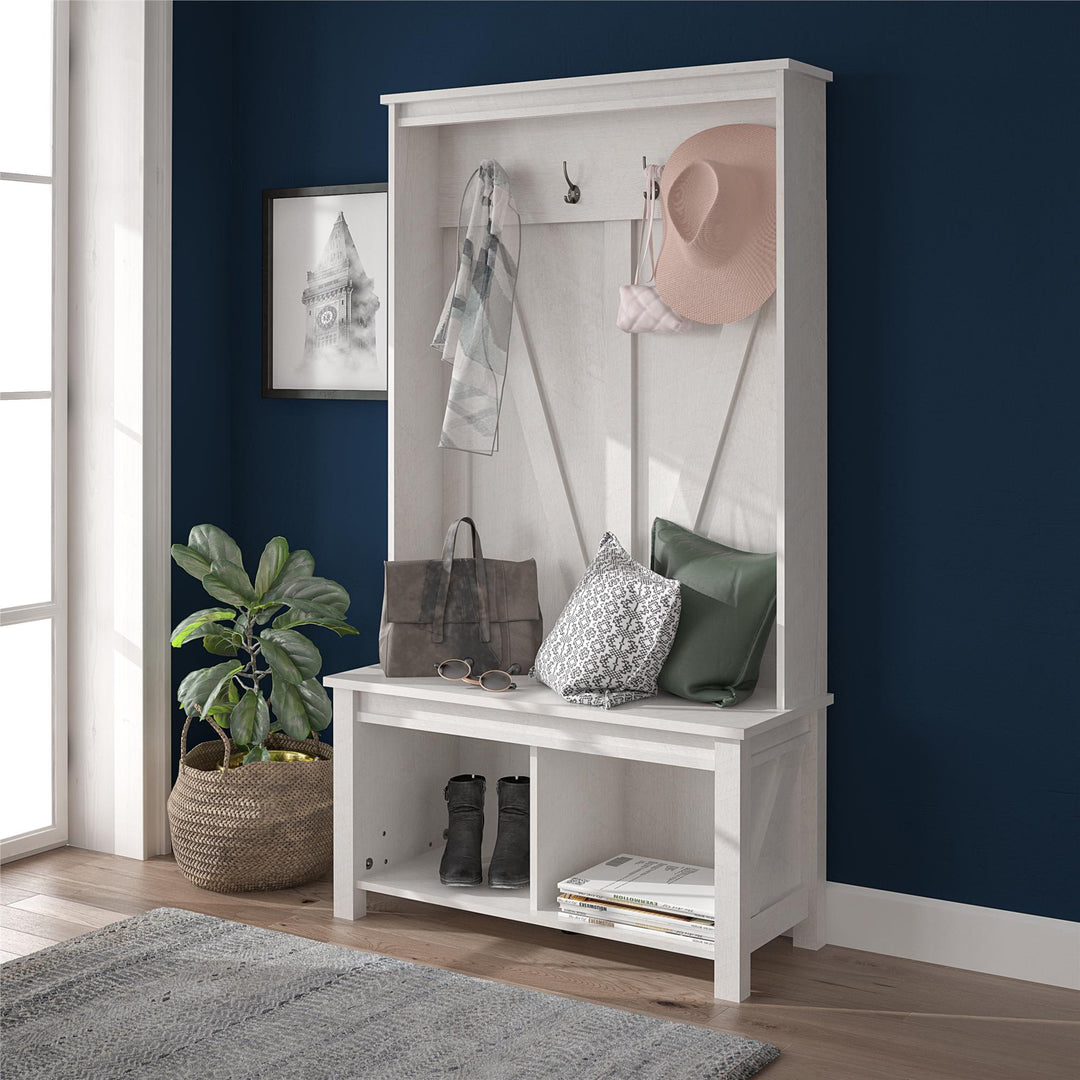 Farmington entryway bench with rustic farmhouse flair -  Ivory Oak