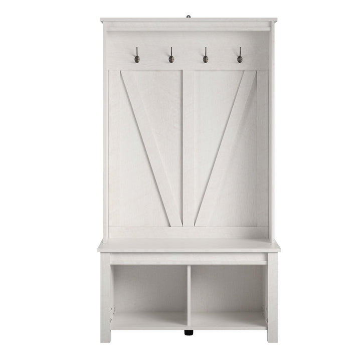 Farmington Rustic Farmhouse Entryway Hall Tree Bench  -  Ivory Oak