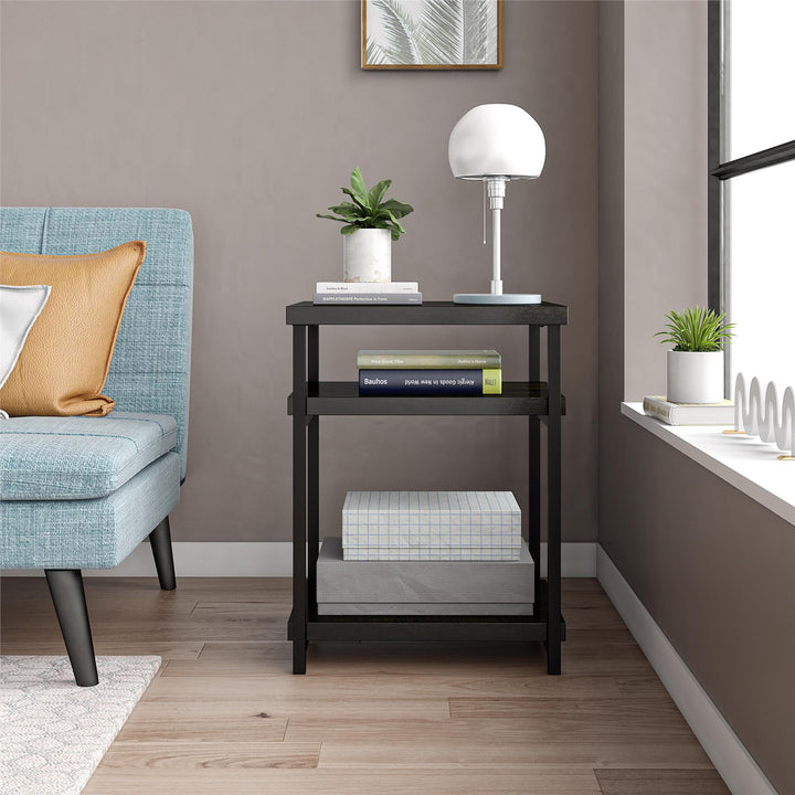 Metal frame end table -  Brown Oak