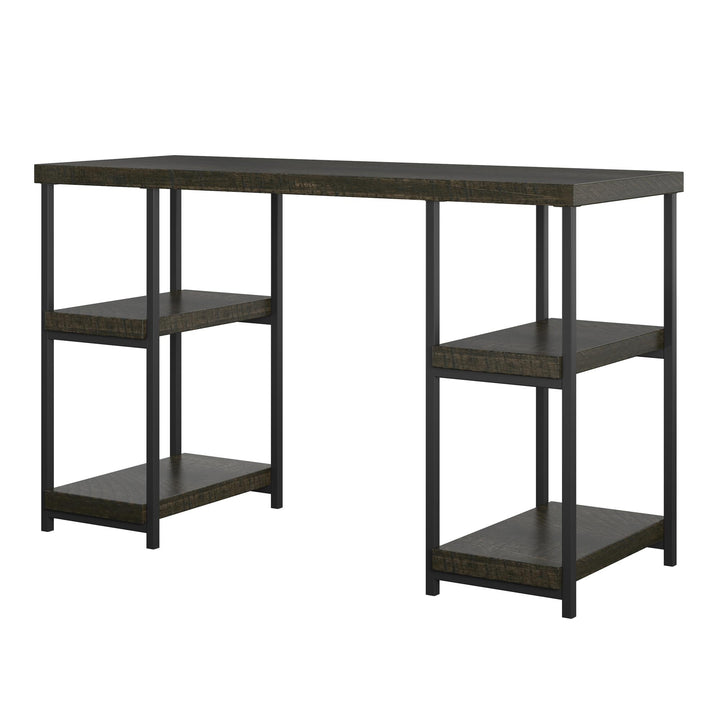Double pedestal workspace with side shelves -  Brown Oak