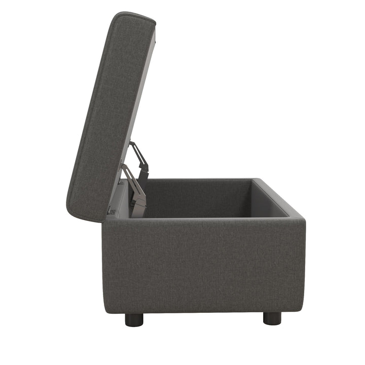 Storage ottoman with cushioned lid - Grey Linen